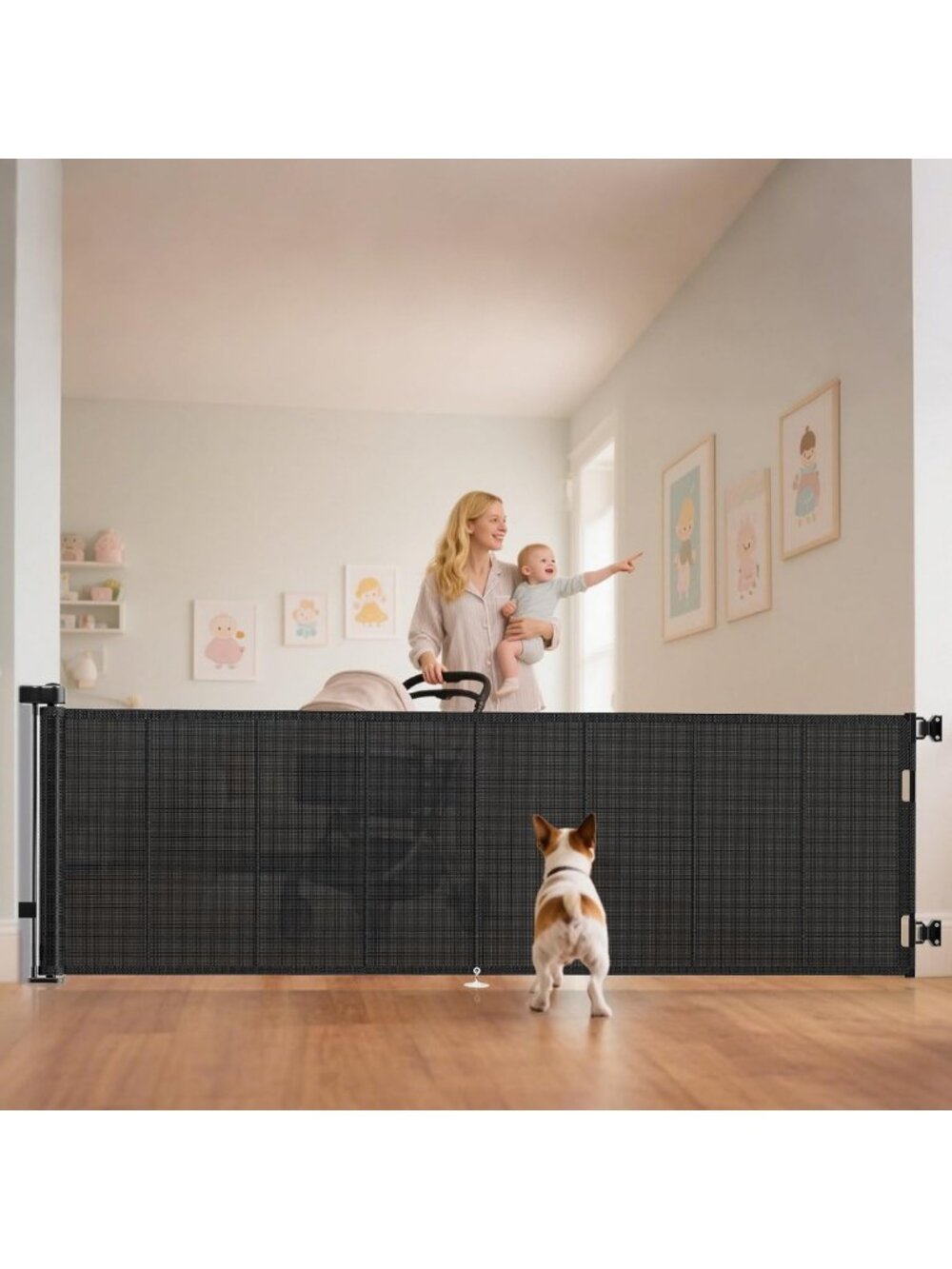 120-Inch Reinforced Retractable Baby Gate - 34-Inch Tall Safety Barrier
